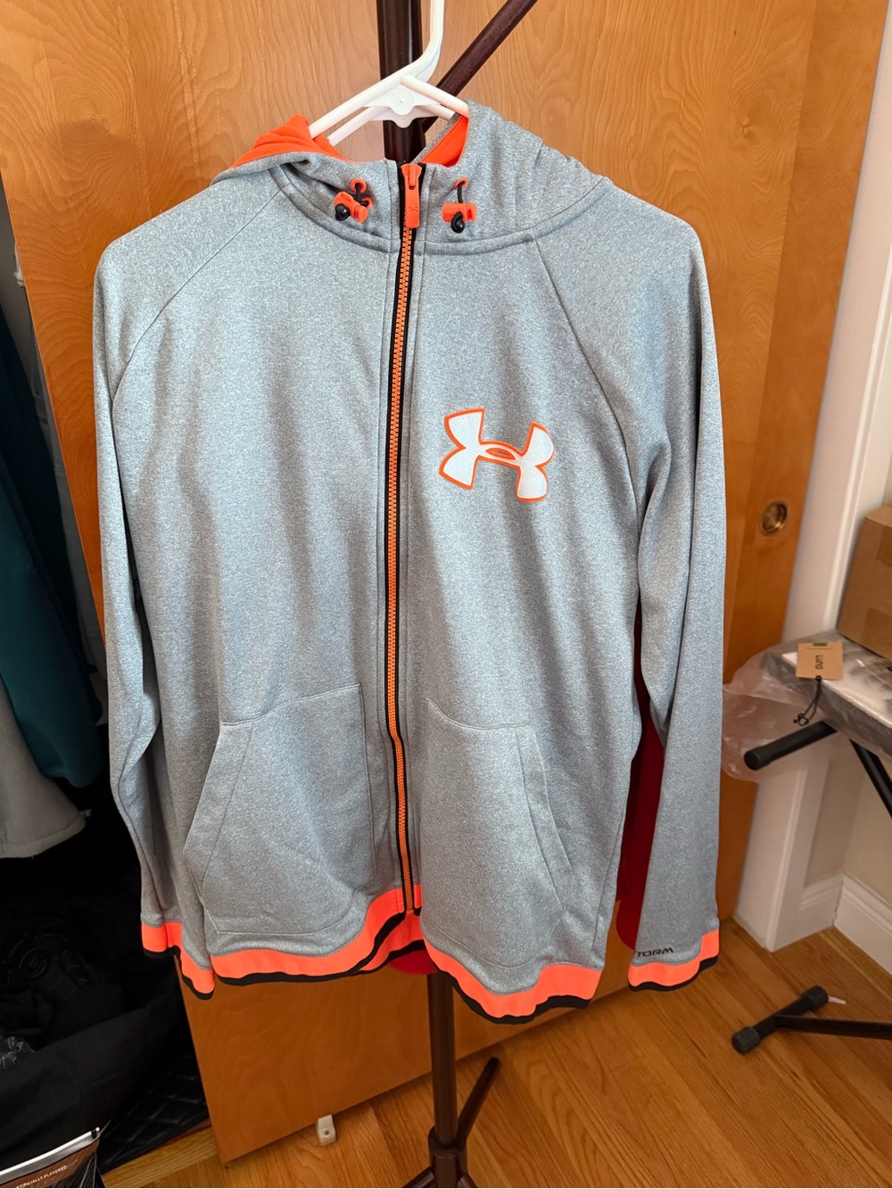 Under Armour Men's Gray Hoodie with Orange Accents